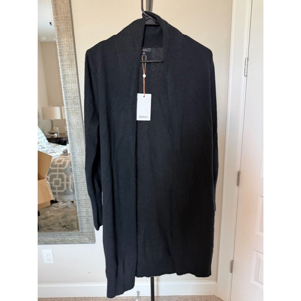 Quince Black Cashmete Duster Cardigan Sweater Open-Front Lightweight XS
